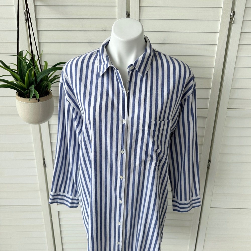 Velvet by Graham & Spencer Striped Shirt Dress Blue White‎ Cotton Size M - Picture 2 of 10